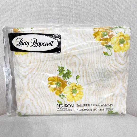 Lady Pepperell Other - Vintage 60s 70's Lady Pepperell Twin Fitted Flat Sheet Yellow Floral Flowers